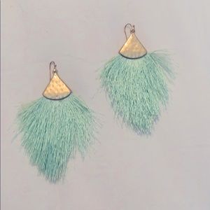 Sea Foam Green & Gold Fringe Earrings